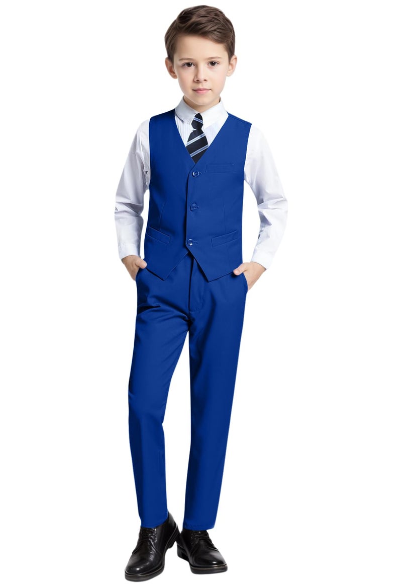 YuanLu Tuxedo Suits for Kids Slim Fit Suit Boys Formal Outfit for Wedding Ring Bearer Toddler Teens Boy Suit Set with Dress Pants Vest Shirt for School Dress Clothes Royal Blue Boys Suit Size 8 - Image 2